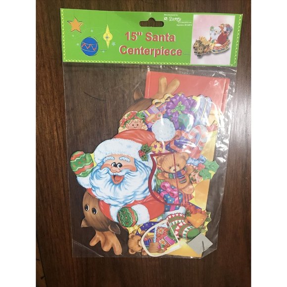 15” Christmas Paper Die Cut Decoration Santa Sleigh Centerpiece Holiday Retro - Picture 5 of 10